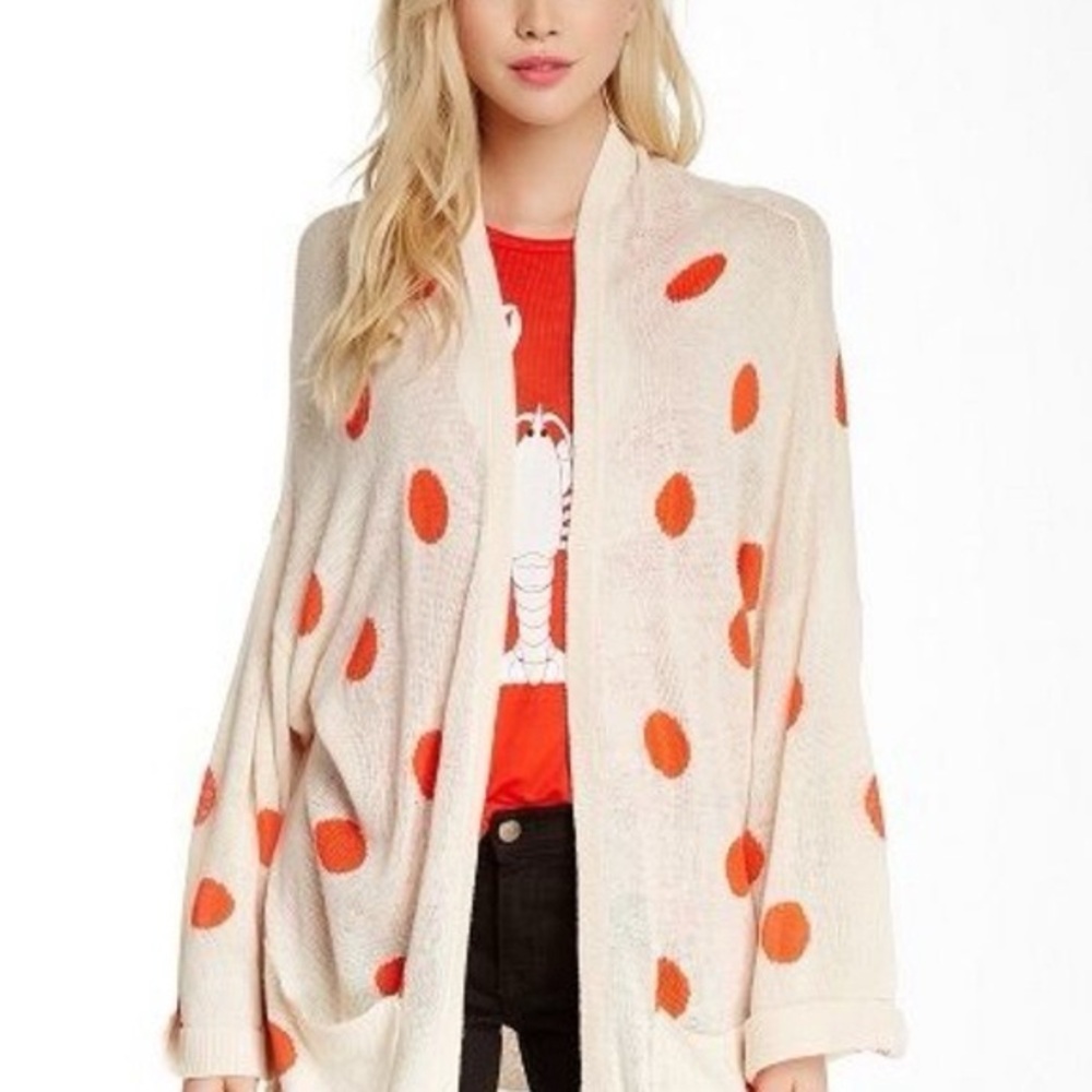 Wildfox Couture Gold Label - Cream Red Polka Dot Baggy Cardigan - Size L